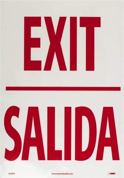 NMC - Exit, Pressure Sensitive Vinyl Exit Sign - 14" Wide x 20" High, English/Spanish, Glow-in-the-Dark - Apex Tool & Supply