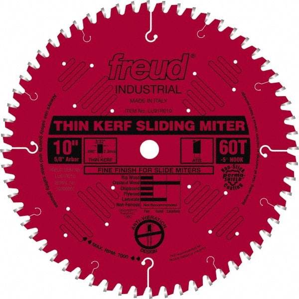 Freud - 10" Diam, 5/8" Arbor Hole Diam, 60 Tooth Wet & Dry Cut Saw Blade - Carbide-Tipped, Standard Round Arbor - Apex Tool & Supply