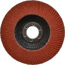 3M - 80 Grit, 4-1/2" Disc Diam, 7/8" Center Hole, Type 27 Ceramic Flap Disc - 13,300 Max RPM, Cloth Backing, Arbor Attaching System, Coated - Apex Tool & Supply