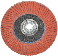3M - 40 Grit, 4-1/2" Disc Diam, 5/8-11 Center Hole, Type 27 Ceramic Flap Disc - 13,300 Max RPM, Cloth Backing, Arbor Attaching System, Coated - Apex Tool & Supply