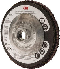 3M - 60 Grit, 4-1/2" Disc Diam, 5/8-11 Center Hole, Type 27 Ceramic Flap Disc - 13,300 Max RPM, Cloth Backing, Arbor Attaching System, Coated - Apex Tool & Supply