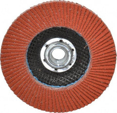 3M - 80 Grit, 4-1/2" Disc Diam, 5/8-11 Center Hole, Type 27 Ceramic Flap Disc - 13,300 Max RPM, Cloth Backing, Arbor Attaching System, Coated - Apex Tool & Supply