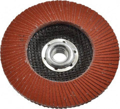 3M - 120 Grit, 4-1/2" Disc Diam, 5/8-11 Center Hole, Type 27 Ceramic Flap Disc - 13,300 Max RPM, Cloth Backing, Arbor Attaching System, Coated - Apex Tool & Supply
