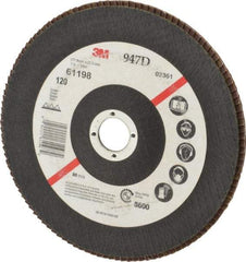 3M - 120 Grit, 7" Disc Diam, 7/8" Center Hole, Type 27 Ceramic Flap Disc - 8,600 Max RPM, Cloth Backing, Arbor Attaching System, Coated - Apex Tool & Supply