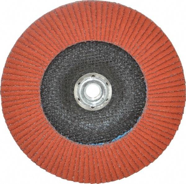 3M - 40 Grit, 7" Disc Diam, 5/8-11 Center Hole, Type 27 Ceramic Flap Disc - 8,600 Max RPM, Cloth Backing, Arbor Attaching System, Coated - Apex Tool & Supply