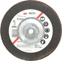 3M - 60 Grit, 7" Disc Diam, 5/8-11 Center Hole, Type 27 Ceramic Flap Disc - 8,600 Max RPM, Cloth Backing, Arbor Attaching System, Coated - Apex Tool & Supply