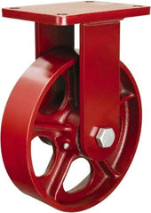 Hamilton - 10" Diam x 2-1/2" Wide x 12-1/2" OAH Top Plate Mount Rigid Caster - Cast Iron, 2,500 Lb Capacity, Tapered Roller Bearing, 5-1/2 x 7-1/2" Plate - Apex Tool & Supply