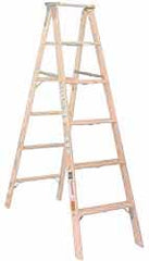 Made in USA - 8 Ft. High, Type I Rating, Wood Step Ladder - Apex Tool & Supply