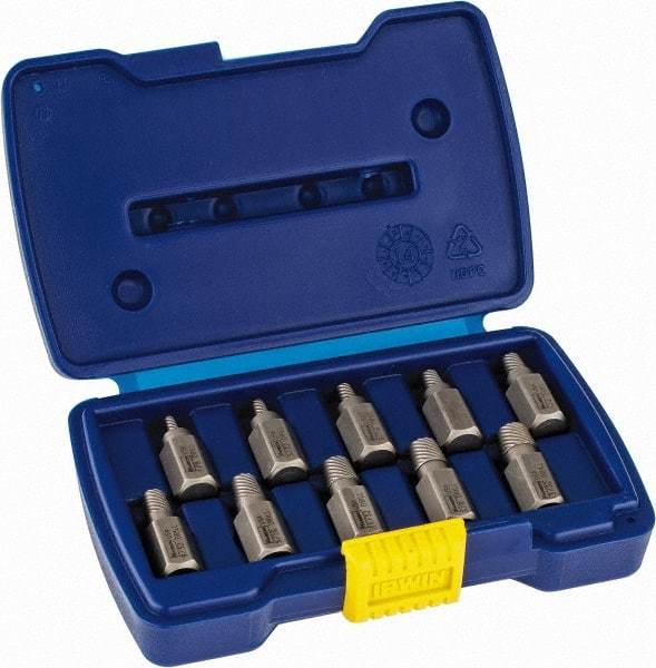 Irwin Hanson - 10 Piece Spiral Flute Screw Extractor Set - Screw Range 1/8 to 13/32" - Apex Tool & Supply