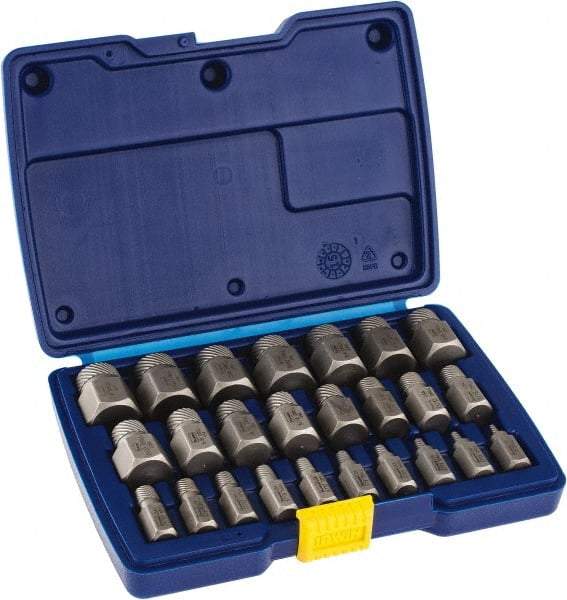 Irwin Hanson - 25 Piece Spiral Flute Screw Extractor Set - Screw Range 1/8 to 7/8" - Apex Tool & Supply