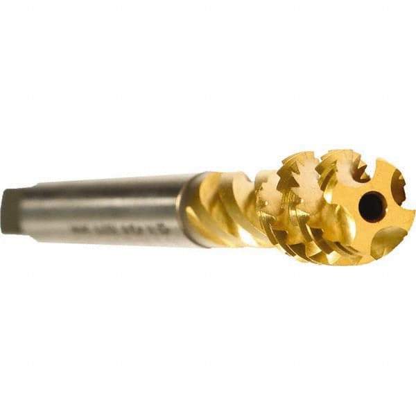 Emuge - 7/16-20 UNF 4 Flute 2B Modified Bottoming Spiral Flute Tap - Cobalt, TiN Finish, 3.937" OAL, Right Hand Flute, Right Hand Thread, Series Enorm - Apex Tool & Supply