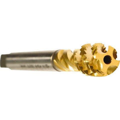 Emuge - 7/16-20 UNF 4 Flute 2B Modified Bottoming Spiral Flute Tap - Cobalt, TiN Finish, 3.937" OAL, Right Hand Flute, Right Hand Thread, Series Enorm - Apex Tool & Supply