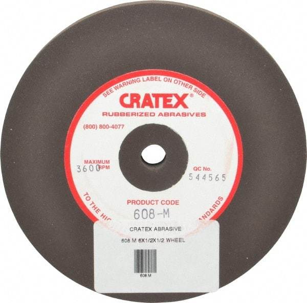 Cratex - 6" Diam x 1/2" Hole x 1/2" Thick, Surface Grinding Wheel - Silicon Carbide, Medium Grade, 3,600 Max RPM, Rubber Bond, No Recess - Apex Tool & Supply