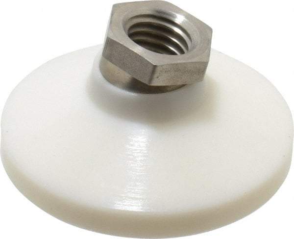 Vlier - 1200 Lb Capacity, 5/8-11 Thread, 1-1/4" OAL, Stainless Steel Stud, Tapped Pivotal Socket Mount Leveling Pad - 2-1/2" Base Diam, Delrin Pad, 7/8" Hex - Apex Tool & Supply