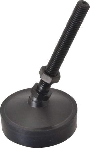 Vlier - 800 Lb Capacity, 1/2-13 Thread, 5-5/8" OAL, Steel Stud, Studded Pivotal Socket Mount Leveling Pad & Mount - 4" Stud Length, 3" Base Diam, Neoprene Pad, 3/4" Hex - Apex Tool & Supply