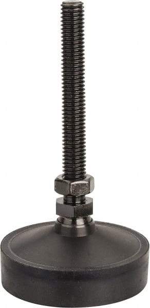 Vlier - 1200 Lb Capacity, 1/2-13 Thread, 5-5/8" OAL, Steel Stud, Studded Pivotal Socket Mount Leveling Pad & Mount - 4" Stud Length, 3" Base Diam, Neoprene Pad, 3/4" Hex - Apex Tool & Supply