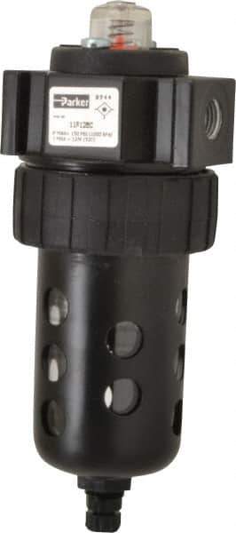Parker - 1/4" Port, 46 CFM Coalescing Filter - Polycarbonate Bowl, Manual Drain, Modular Connection, 150 Max psi - Apex Tool & Supply