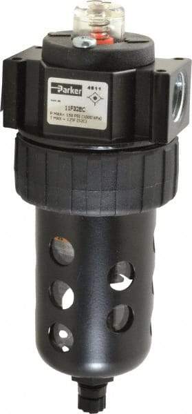 Parker - 1/2" Port, 46 CFM Coalescing Filter - Polycarbonate Bowl, Manual Drain, Modular Connection, 150 Max psi - Apex Tool & Supply