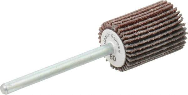 Value Collection - 5/8" Diam x 3/4" Face Width, Medium Aluminum Oxide Coated Mounted Flap Wheel - 1/8" Shank Mount, 80 Grit, X Weighted Cloth Backing, 40,000 Max RPM - Apex Tool & Supply
