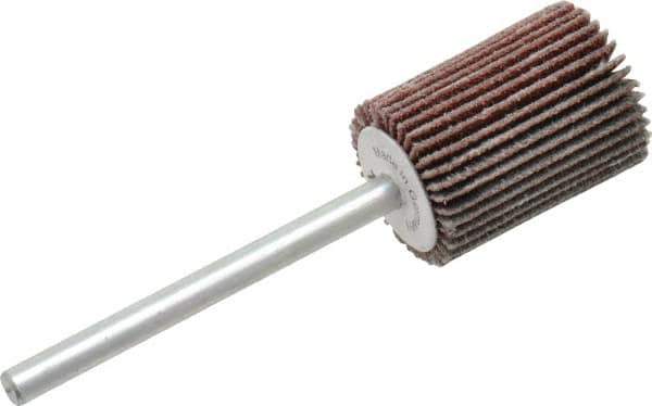 Value Collection - 5/8" Diam x 3/4" Face Width, Fine Aluminum Oxide Coated Mounted Flap Wheel - 1/8" Shank Mount, 120 Grit, X Weighted Cloth Backing, 40,000 Max RPM - Apex Tool & Supply