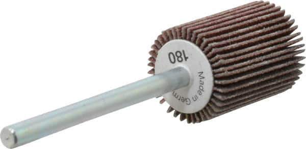 Value Collection - 5/8" Diam x 3/4" Face Width, Very Fine Aluminum Oxide Coated Mounted Flap Wheel - 1/8" Shank Mount, 180 Grit, X Weighted Cloth Backing, 40,000 Max RPM - Apex Tool & Supply