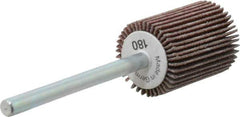 Value Collection - 5/8" Diam x 3/4" Face Width, Very Fine Aluminum Oxide Coated Mounted Flap Wheel - 1/8" Shank Mount, 180 Grit, X Weighted Cloth Backing, 40,000 Max RPM - Apex Tool & Supply