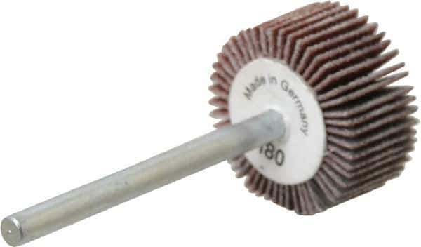 Value Collection - 3/4" Diam x 3/8" Face Width, Very Fine Aluminum Oxide Coated Mounted Flap Wheel - 1/8" Shank Mount, 180 Grit, X Weighted Cloth Backing, 35,000 Max RPM - Apex Tool & Supply