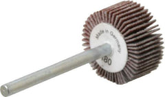 Value Collection - 3/4" Diam x 3/8" Face Width, Very Fine Aluminum Oxide Coated Mounted Flap Wheel - 1/8" Shank Mount, 180 Grit, X Weighted Cloth Backing, 35,000 Max RPM - Apex Tool & Supply