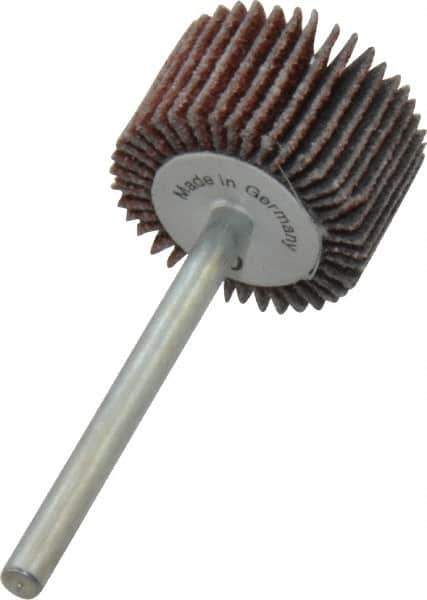 Value Collection - 3/4" Diam x 1/2" Face Width, Medium Aluminum Oxide Coated Mounted Flap Wheel - 1/8" Shank Mount, 80 Grit, X Weighted Cloth Backing, 35,000 Max RPM - Apex Tool & Supply