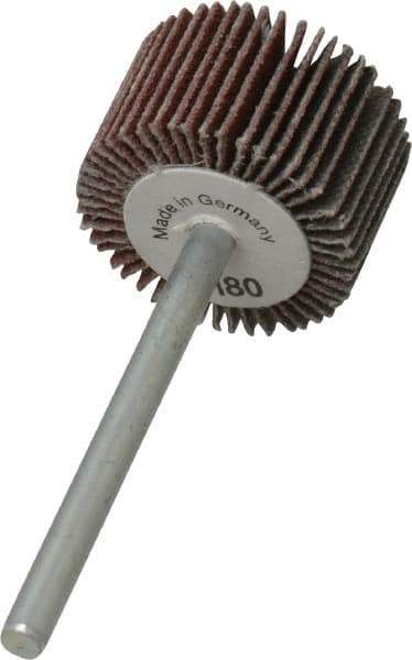 Value Collection - 3/4" Diam x 1/2" Face Width, Very Fine Aluminum Oxide Coated Mounted Flap Wheel - 1/8" Shank Mount, 180 Grit, X Weighted Cloth Backing, 35,000 Max RPM - Apex Tool & Supply