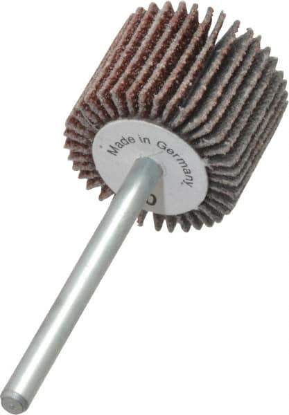 Value Collection - 3/4" Diam x 5/8" Face Width, Medium Aluminum Oxide Coated Mounted Flap Wheel - 1/8" Shank Mount, 80 Grit, X Weighted Cloth Backing, 35,000 Max RPM - Apex Tool & Supply