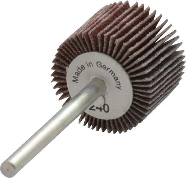 Value Collection - 3/4" Diam x 5/8" Face Width, Very Fine Aluminum Oxide Coated Mounted Flap Wheel - 1/8" Shank Mount, 240 Grit, X Weighted Cloth Backing, 35,000 Max RPM - Apex Tool & Supply