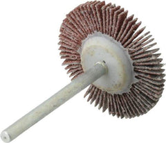 Value Collection - 1-3/16" Diam x 1/8" Face Width, Fine Aluminum Oxide Coated Mounted Flap Wheel - 1/8" Shank Mount, 120 Grit, X Weighted Cloth Backing, 30,000 Max RPM - Apex Tool & Supply