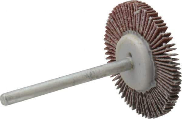 Value Collection - 1-3/16" Diam x 1/8" Face Width, Very Fine Aluminum Oxide Coated Mounted Flap Wheel - 1/8" Shank Mount, 180 Grit, X Weighted Cloth Backing, 30,000 Max RPM - Apex Tool & Supply