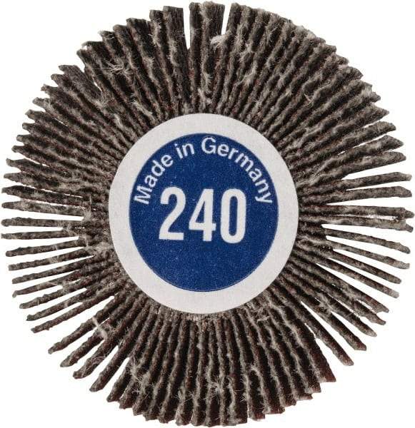 Value Collection - 1-3/16" Diam x 1/8" Face Width, Very Fine Aluminum Oxide Coated Mounted Flap Wheel - 1/8" Shank Mount, 240 Grit, X Weighted Cloth Backing, 30,000 Max RPM - Apex Tool & Supply