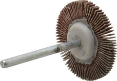Value Collection - 1-3/16" Diam x 1/8" Face Width, Extra Fine Aluminum Oxide Coated Mounted Flap Wheel - 1/8" Shank Mount, 320 Grit, X Weighted Cloth Backing, 30,000 Max RPM - Apex Tool & Supply