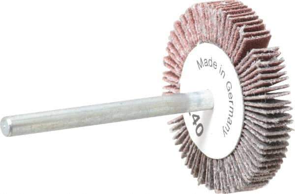 Value Collection - 1-3/16" Diam x 3/16" Face Width, Very Fine Aluminum Oxide Coated Mounted Flap Wheel - 1/8" Shank Mount, 240 Grit, X Weighted Cloth Backing, 30,000 Max RPM - Apex Tool & Supply