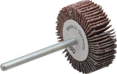 Value Collection - 1-3/16" Diam x 3/8" Face Width, Medium Aluminum Oxide Coated Mounted Flap Wheel - 1/8" Shank Mount, 80 Grit, X Weighted Cloth Backing, 30,000 Max RPM - Apex Tool & Supply