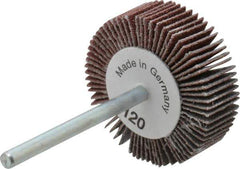 Value Collection - 1-3/16" Diam x 3/8" Face Width, Fine Aluminum Oxide Coated Mounted Flap Wheel - 1/8" Shank Mount, 120 Grit, X Weighted Cloth Backing, 30,000 Max RPM - Apex Tool & Supply