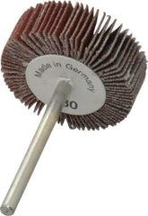 Value Collection - 1-3/16" Diam x 3/8" Face Width, Very Fine Aluminum Oxide Coated Mounted Flap Wheel - 1/8" Shank Mount, 180 Grit, X Weighted Cloth Backing, 30,000 Max RPM - Apex Tool & Supply