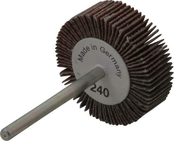 Value Collection - 1-3/16" Diam x 3/8" Face Width, Very Fine Aluminum Oxide Coated Mounted Flap Wheel - 1/8" Shank Mount, 240 Grit, X Weighted Cloth Backing, 30,000 Max RPM - Apex Tool & Supply