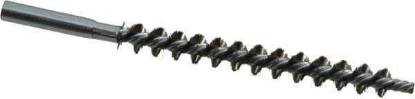 Schaefer Brush - 4" Brush Length, 7/16" Diam, Double Stem, Single Spiral Tube Brush - 6-1/4" Long, Stainless Steel, 12-24 Female Connection - Apex Tool & Supply