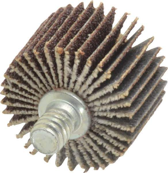 Norton - 1" Diam x 5/8" Face Width, Medium Aluminum Oxide Coated Mounted Flap Wheel - 1/4-20 Threaded Mount, 80 Grit, Cloth Backing, 30,000 Max RPM - Apex Tool & Supply