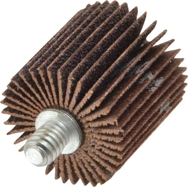 Norton - 1" Diam x 1" Face Width, Medium Aluminum Oxide Coated Mounted Flap Wheel - 1/4-20 Threaded Mount, 80 Grit, Cloth Backing, 30,000 Max RPM - Apex Tool & Supply