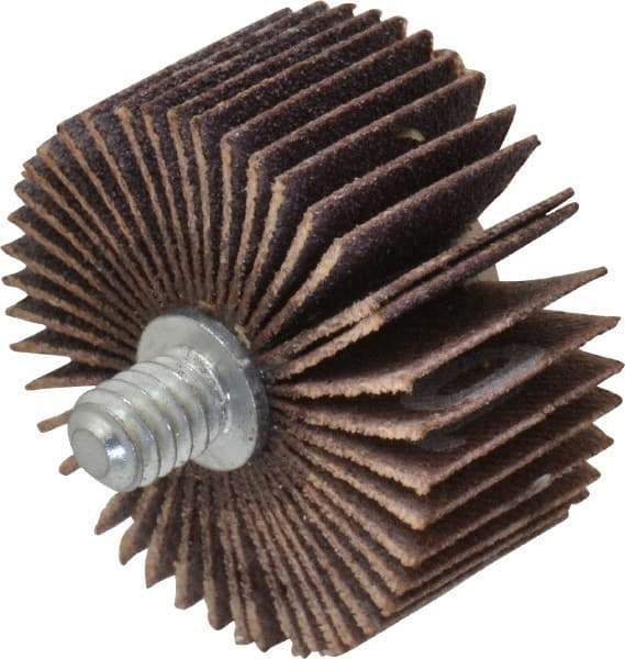 Norton - 1-3/8" Diam x 5/8" Face Width, Fine Aluminum Oxide Coated Mounted Flap Wheel - 1/4-20 Threaded Mount, 120 Grit, Cloth Backing, 30,000 Max RPM - Apex Tool & Supply