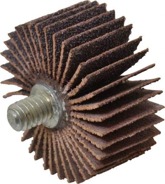 Norton - 1-3/8" Diam x 5/8" Face Width, Medium Aluminum Oxide Coated Mounted Flap Wheel - 1/4-20 Threaded Mount, 80 Grit, Cloth Backing, 30,000 Max RPM - Apex Tool & Supply