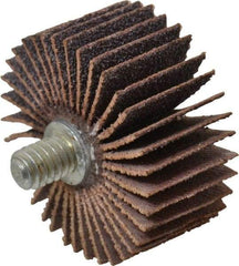Norton - 1-3/8" Diam x 5/8" Face Width, Medium Aluminum Oxide Coated Mounted Flap Wheel - 1/4-20 Threaded Mount, 80 Grit, Cloth Backing, 30,000 Max RPM - Apex Tool & Supply