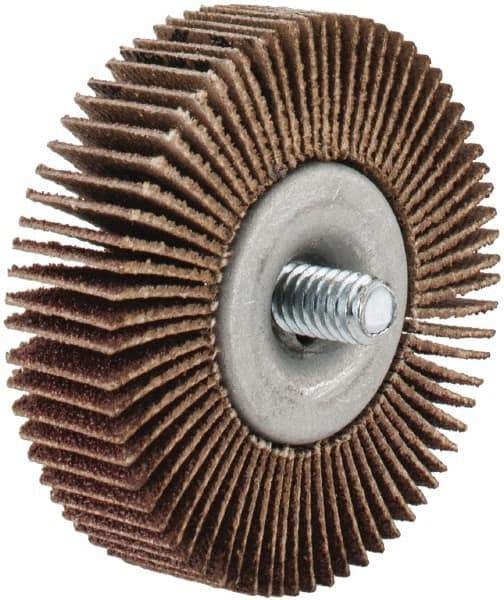 Norton - 2" Diam x 1/2" Face Width, Medium Aluminum Oxide Coated Mounted Flap Wheel - 1/4-20 Threaded Mount, 80 Grit, Cloth Backing, 23,000 Max RPM - Apex Tool & Supply