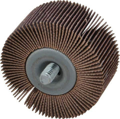 Norton - 2" Diam x 1" Face Width, Fine Aluminum Oxide Coated Mounted Flap Wheel - 1/4-20 Threaded Mount, 120 Grit, Cloth Backing, 23,000 Max RPM - Apex Tool & Supply