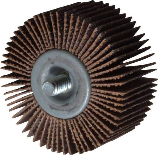 Norton - 2" Diam x 1" Face Width, Medium Aluminum Oxide Coated Mounted Flap Wheel - 1/4-20 Threaded Mount, 60 Grit, Cloth Backing, 23,000 Max RPM - Apex Tool & Supply